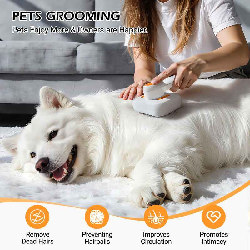 3-in-1 Pet Steam Brush: Rechargeable Grooming Tool with Gentle Mist Spray for Shedding Control, Self-Cleaning, 2-Speed, Waterproof, Safe Rounded Tips - For Dogs, Cats, Rabbits & All Coats