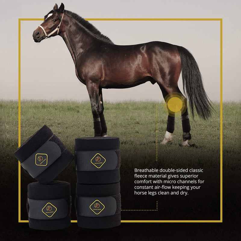 Kavallerie Classic Bandage for Horses, Distributes Pressure Evenly with Therapeutic Breathable Fleece Material, Stretchy, Provides, Leg Protection and Support - Black - (4 Units per Pack) 4 Pack - PawsPlanet Australia