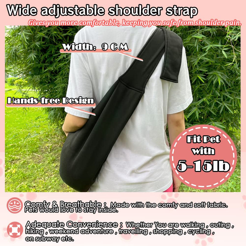 NATUYA Pet Dog Sling Carrier - Dog Sling with Net Bag for Carrier Dogs Cats-Hands Free Pet Bag-Buckle net Pocket pet Bag (Black) Black - PawsPlanet Australia