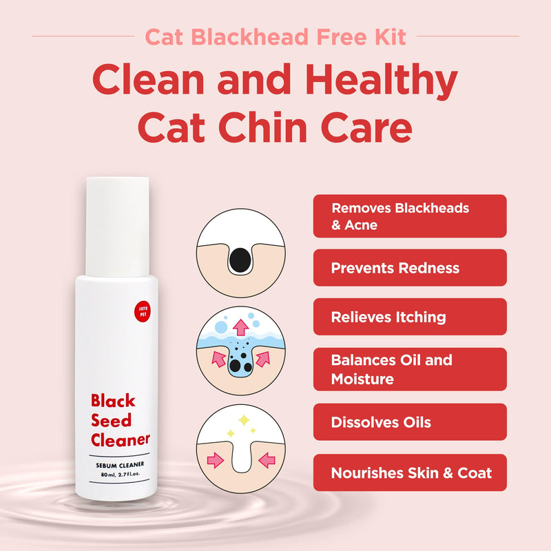JAYU PET Cat Blackhead Free Kit – Black Seed Cleaner & Exfoliating Brush, Cat Chin Acne Treatment, Blackhead Remover, Hypoallergenic Safe Formula, Cat Grooming Kit for Clear & Healthy Skin