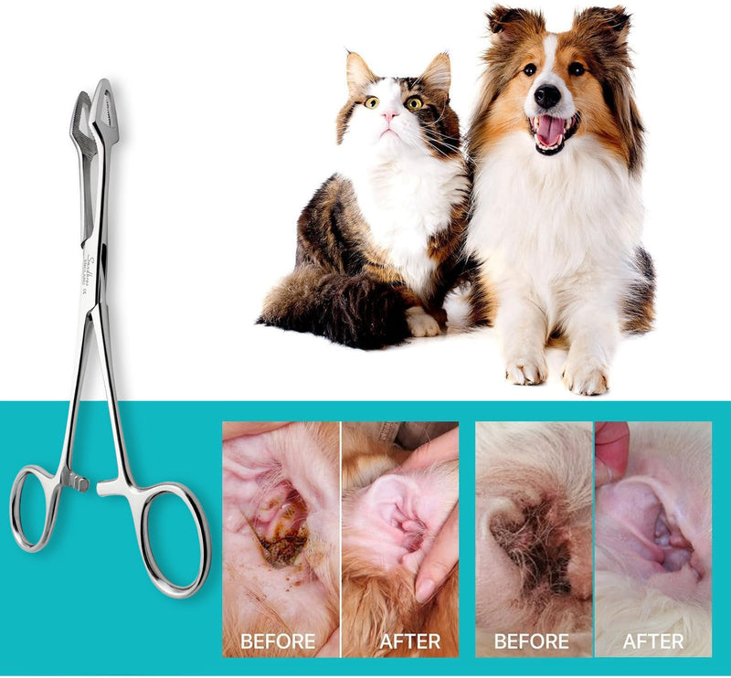 Dog Cleaning Tool for Ear Hair Removal with Serrated Tip & Strong Locked Grip | Pet Hair Remover Tweezers for Cat & Dog Grooming Kit