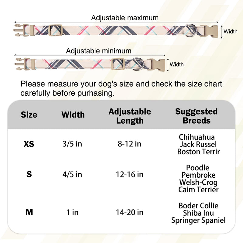 Dog Collar and Leash Set for Small Dogs, Adjustable Soft Puppy Collar with Quick Release Buckle, 5FT Heavy Duty Nylon Matching Leash for Boy Girl Chihuahua, Yorki, Bulldog, Beige XS X-Small(Neck:8.6"-11.8") - PawsPlanet Australia