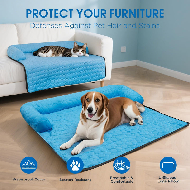Small Cooling Dog Bed, Cooling Mat for Dogs & Cats | Machine Washable Couch Bed, Waterproof & Non-Slip Blanket Cover | Pad for Pets Indoor Outdoor(No Gel), S-28 x 28 inch Lake Blue S-28x28x5" - PawsPlanet Australia