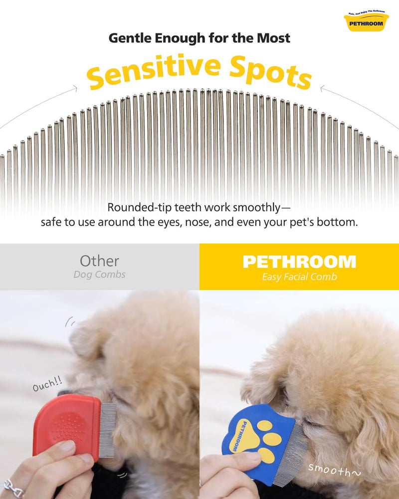 [PETHROOM] Professional Eye Comb for Pets | Stainless Steel Tear Stain Remover for Cats & Dogs | Gentle Round-Head Grooming Tool | Compact & Portable for Eye Gunk Removal One Size