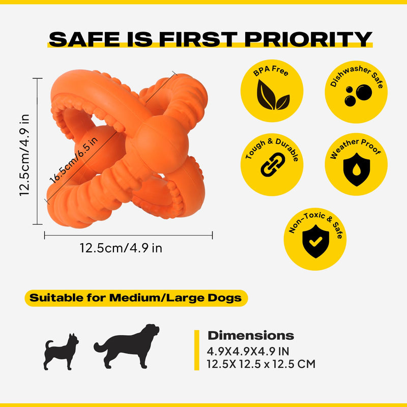 Fida Dog Chew Toys for Aggressive Chewers, 3-in-1 Indestructible Interactive Dog Toys, Unique Detachable Natural Rubber Dog Balls Tug &Fetch Toys for Large Dogs & Medium Dogs(Orange, L) RingBall-Large Orange