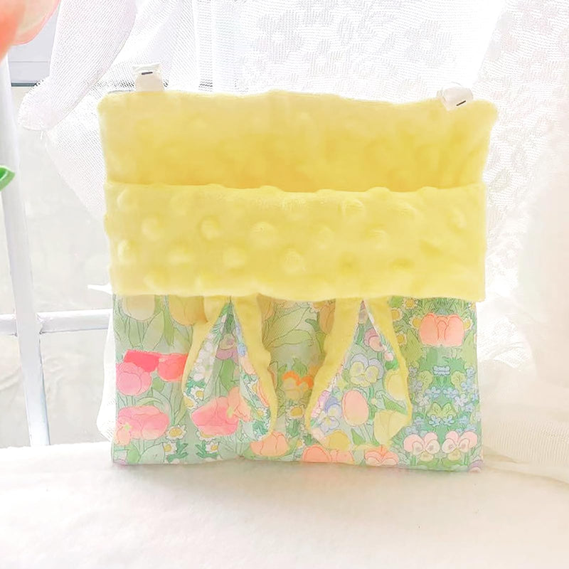 Sugar Gliders Sleeping Pouch Hamsters Velvet Hanging Hammocks Bed Carrier with Strap Squirrels Marmosets Guinea Pig Warm Swing Carry Pouch Cage Accessories for Small Animal (Yellow) Yellow