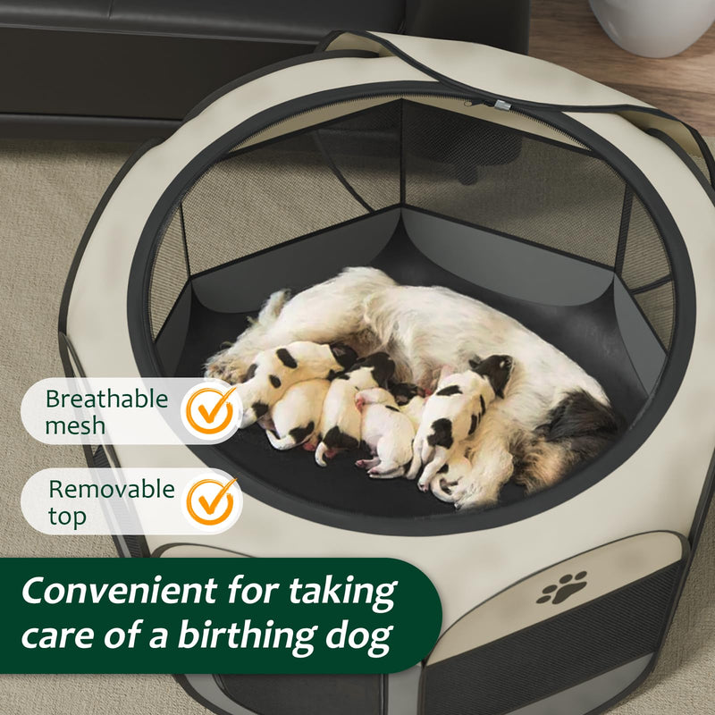 Foldable Puppy Playpen 28" x 28" x 18" Portable Cat Playpen Dog Pen for Puppies, for Small Animals Offwhite 8 S - PawsPlanet Australia
