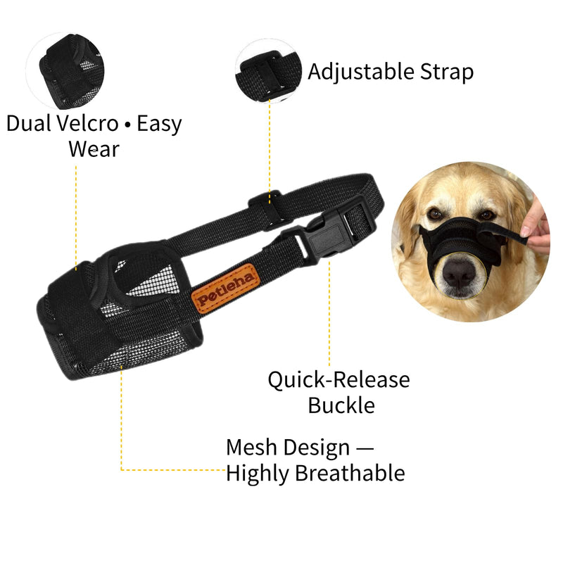 Dog Muzzle for Large Dogs – Soft Cotton Mesh Adjustable Breathable Muzzle for Biting, Barking, Grooming & Training(Black, L) Black - PawsPlanet Australia