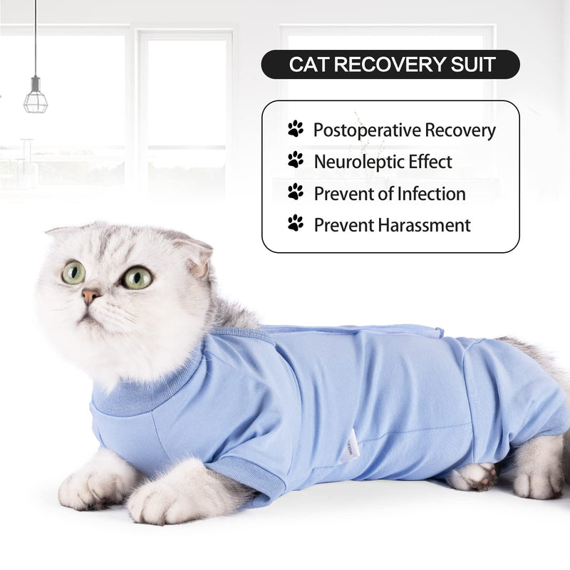 Cat Recovery Suit After Surgery, Pet Recovery Wear for Abdominal Wounds Cat Onesie Cone E-Collar Alternative,Blue M Blue