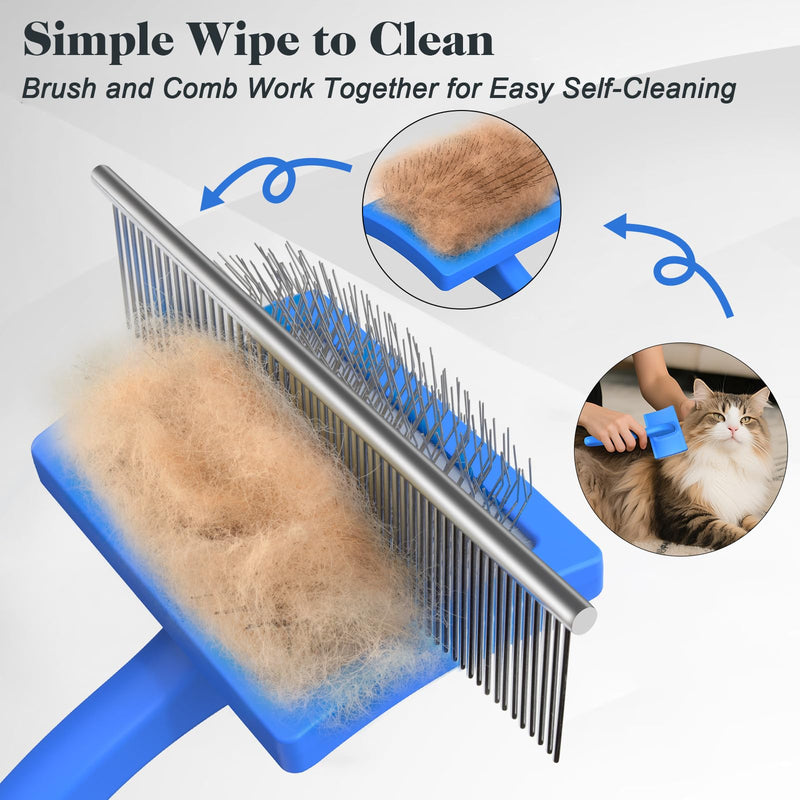 2PCS Slicker Brush for Dogs & Pet Comb,Professional Dog Grooming Brush (Goldendoodles,Poodles,Labradoodles) with Extra Long Pins to Effectively Remove Tangles, Knots and Mats (Blue, Medium) Blue