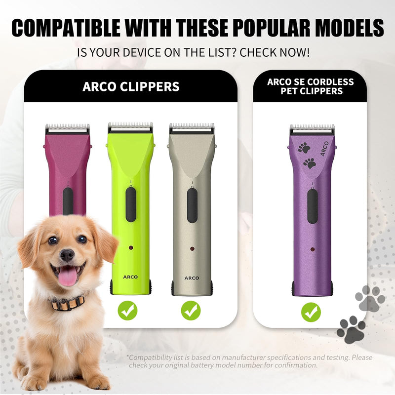 Replacement Battery Compatible with Wahl Arco and Arco SE Pet Hair Clippers, for Wahl 0114-300,1854-7988,1854 and 1855 Battery,NiMH (2 Packs) 2 Packs