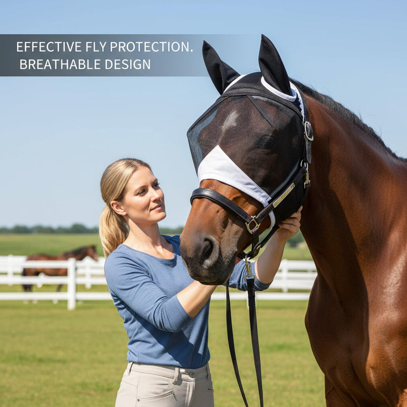 Fly Masks for Horses, Horse Fly Mask, Fly Protection for Outdoor Grazing and Hot Weather Riding, Comfortable Fit for Horses