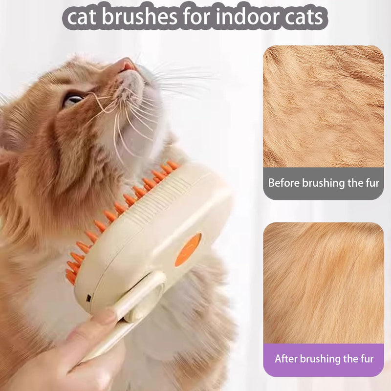 cat steam brush for shedding -4 in 1 Rechargeable Steam Brush for Cats and Dogs, Anti-static, Massage, Cleaning, Shedding & Combing All In One!grooming tool for cats and dogs（Beige） Beige01 - PawsPlanet Australia