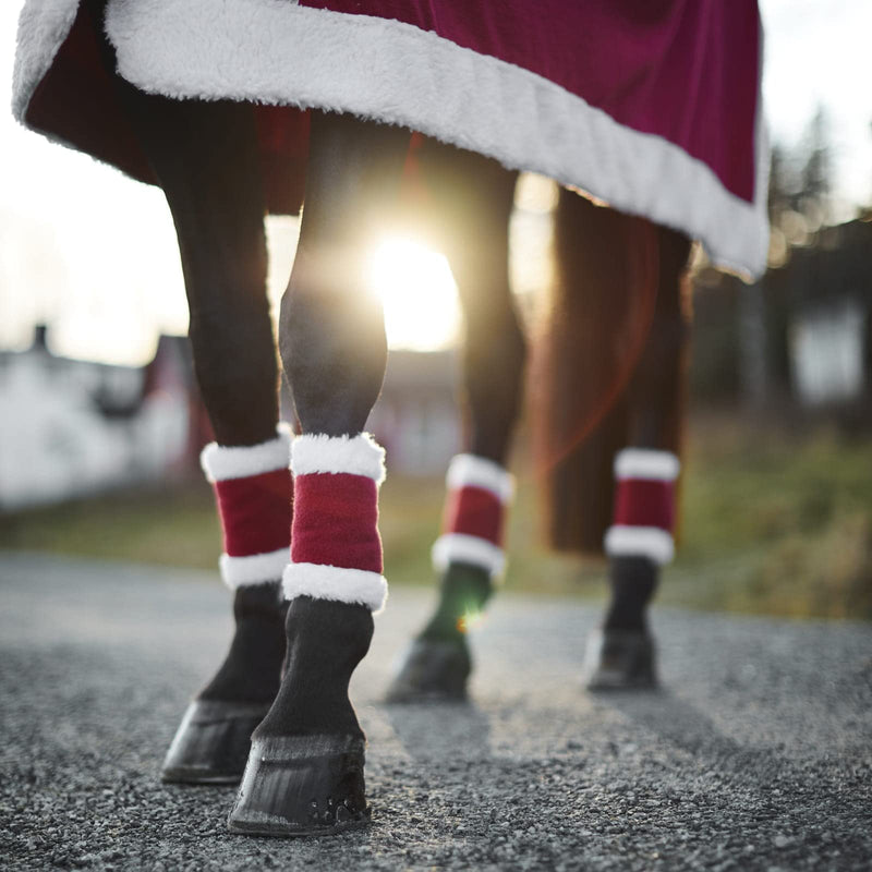 HORZE Santa Faux Fur Polyester Christmas Horse Leg Wraps | Pack of Four One Size Red - PawsPlanet Australia