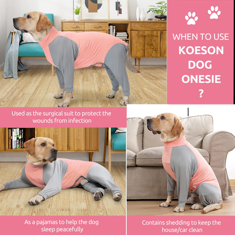 KOESON Dog Recovery Suit, Dog Onesie for Surgery Anti Licking Dog Surgical Recovery Suit for Abdominal Wound, Long Sleeve Dog Jumpsuit for Medium & Large Breeds X-Large Pink