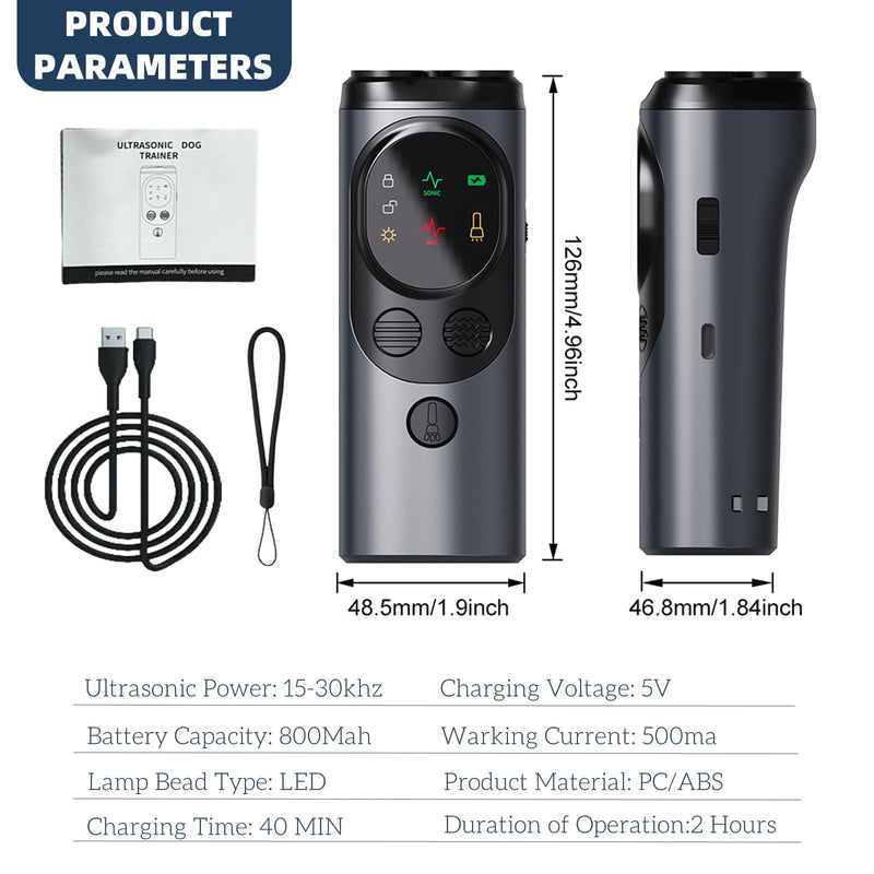 Ultrasonic Dog Trainer - Rechargeable Dog Bark Deterrent Devices with 3 Emitters, Anti Barking Device Use Up to 50ft Long Range | Safe for Dogs | Easy to use - PawsPlanet Australia