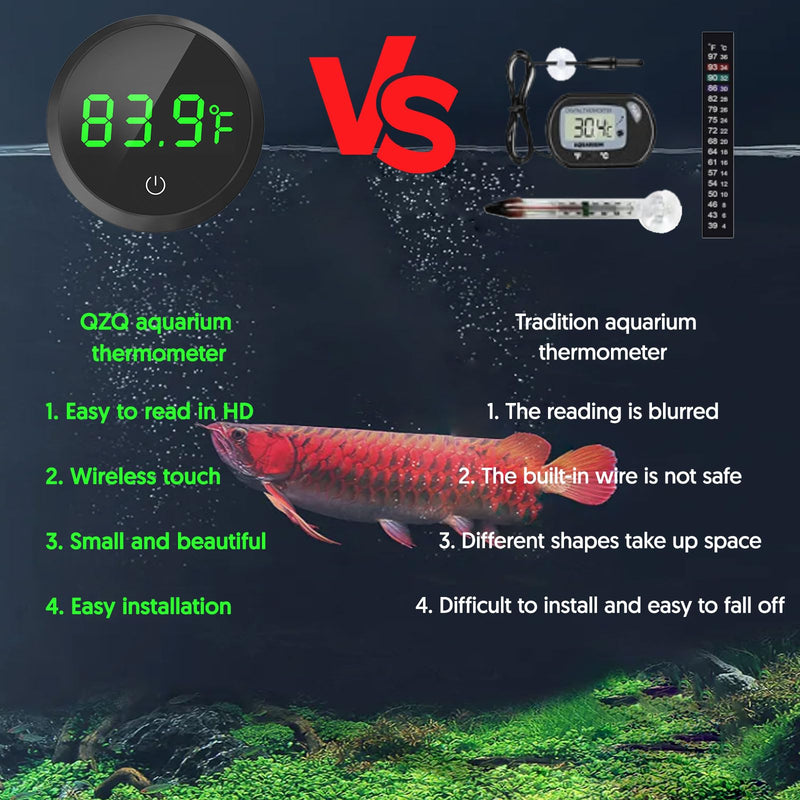 QZQ Fish tank thermometer Aquarium thermometer wireless touch Stick Digital Aquarium Thermometer LED display ±1°F for monitoring The Fish tank aquarium temperature accessories (Black) Black - PawsPlanet Australia