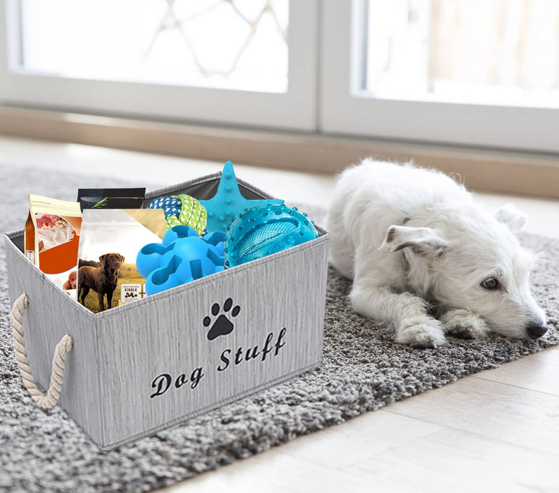 Geyecete Large Fabric Storage Bins Organizer with Weave Rope Handle, Collapsible Cube Basket Container Box for Dog Apparel & Accessories,Dog Coats,Dog Toys Gift Baskets Grey - PawsPlanet Australia