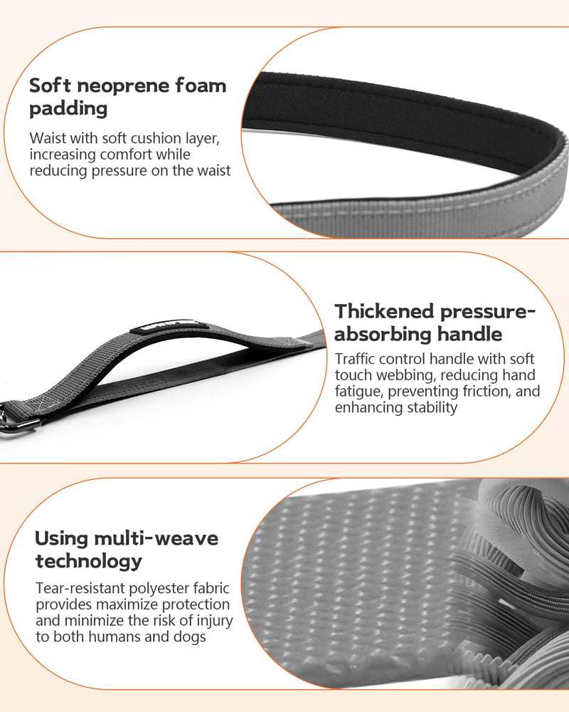 Hands Free Dog Leash, Multifunctional Crossbody Heavy Duty Dog Leash, 9.5 ft Long Dog Leash with Safety Buckle for Medium and Large Dogs Walking, Jogging, Running,Training (5.9-9.5ft). 9.5 Ft-DuckGrey - PawsPlanet Australia