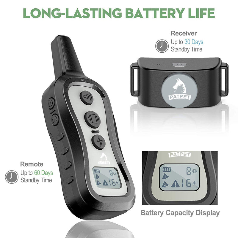 PATPET Dog Training Collar Shock Collar with Remote - 3 Training Modes, Beep, Vibration and Shock, Up to 1000 ft Remote Range, Rainproof for Small Medium Large Dogs Light grey - PawsPlanet Australia
