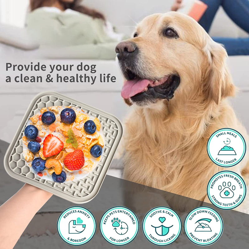 Lick Mat for Dogs, Dog Lick Mat with Suction Cups for Anxiety, Peanut Butter Dog Licking Mat Slow Feeder Dispensing Treater Lick Pad for Dogs Cats Grooming Bathing and Training (Grey) Small Grey