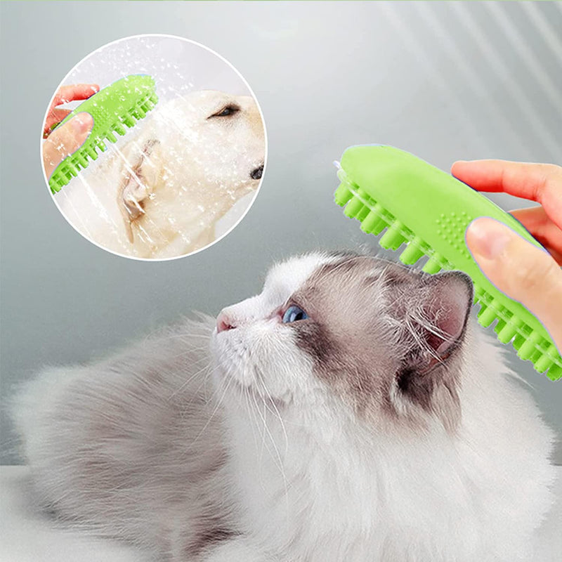 Taeku Dog Bath Brush, Rubber Shampoo Grooming Pet Brush Soft Shedding Bathing Hair Accessories Back Massage Cat Brush for Long Short Fur (Green) Green