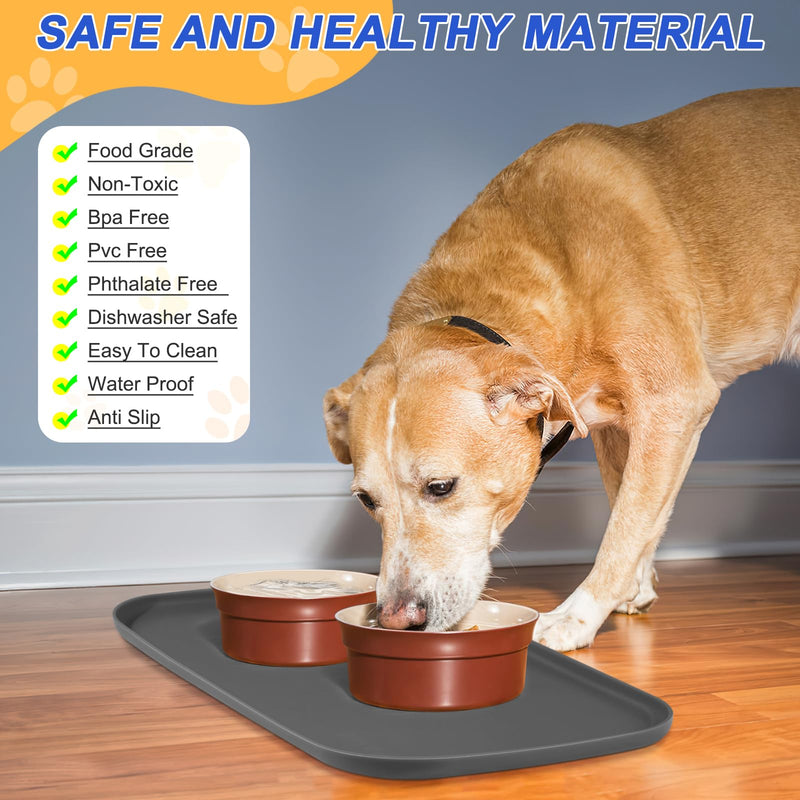 Silicone Pet Feeding Mat with Raised Edge, Dog Cat Bowl Mats for Food and Water, Pet Placemat for Floors Waterproof, 19” x 12” x 0.7” Grey 19 x 12 x 0.7 inch - PawsPlanet Australia