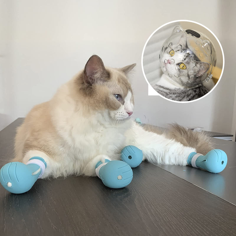 Cat Muzzle for Grooming with Silicone Claw Cover, Adjustable Cat Hood Mask for Bathing Shaving Pet Tools, Anti Bite Air Bubble Helmet - PawsPlanet Australia