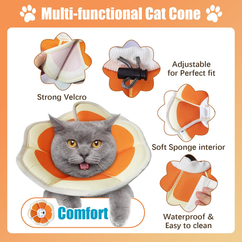 Cat Cone Collar Soft, Comfortable E Collar for Cats After Surgery, Recovery Elizabethan Collar for Cats Kitten to Stop Licking, Orange M