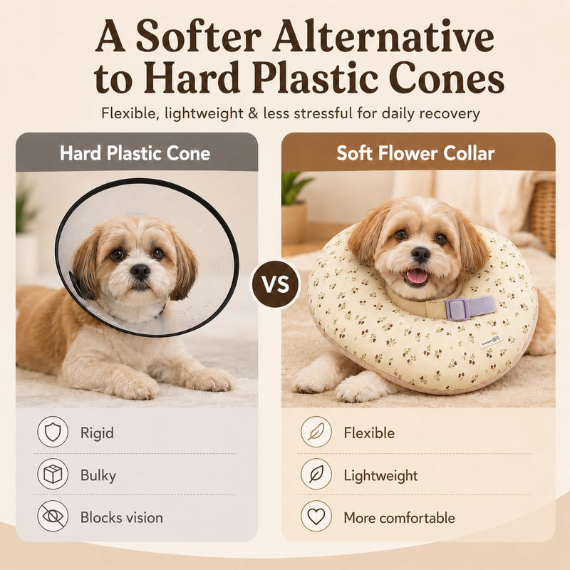 Deep Soft Recovery Collar for Dogs & Cats, Cotton Alternative to E-Collar, Adjustable Lightweight Pet Cone, Anti-Lick for Surgery & Wounds, Large (Neck 13"-16"), Flower
