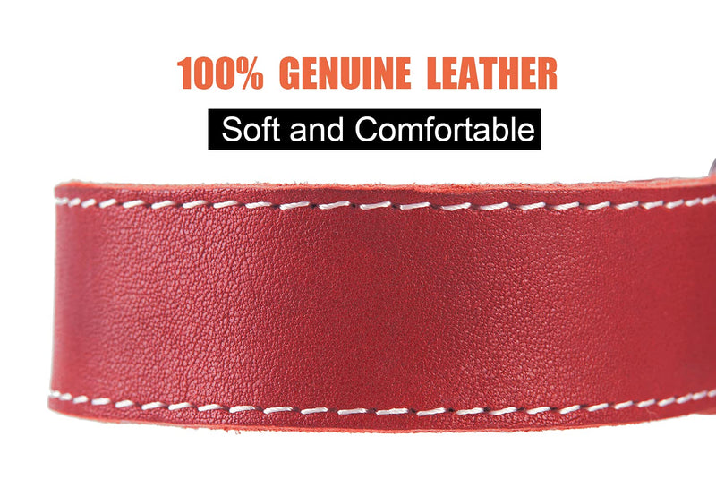 Soft Leather Dog Collar Adjustable Size Suitable for Large Medium and Small Dogs Running and Walking.Black/Coffee/Red /Blue (Red, S 10"-13" W 3/4") Red S 10"-13" W 3/4" - PawsPlanet Australia