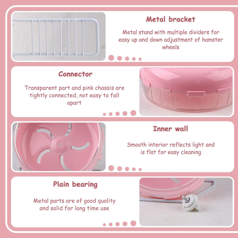 Pink 8.4" Silent Hamster Wheel with Height-Adjustable Stand, Quiet Spinning Hamster Exercise Wheels, Small Animal Chinchilla Running Toys Cage Accessories for Gerbils Mice Rats (Pink) Pink - PawsPlanet Australia