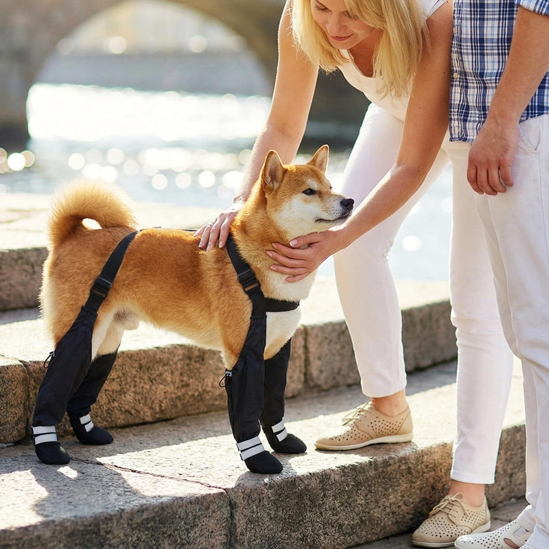 Dog Suspender Boots for Large Dogs – Waterproof & Non-Slip Dog Paw Protectors with Adjustable Straps & Reflective Strips, All-in-One Connected Dog Boots for Outdoor Walks, Snow, Rain, Hiking (XL) XL - PawsPlanet Australia