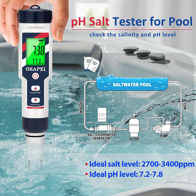 pH Salinity Tester 5 in 1 pH SALT TDS EC Temp Meter for Hydroponic System Saltwater Pool pH and PPM Meter Water Tester for Indoor Plant Grow, Hot Tub, Spa, Aquarium, Home Brewing Blue - PawsPlanet Australia