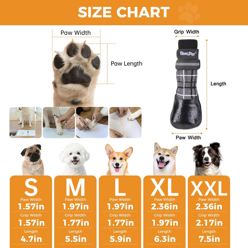 BINGPET Waterproof Dog Socks Boots to Prevent Licking Paws,Anti Slip Dog Booties & Paw Protectors with Dual Straps for Hot/Cold Pavement,Indoor Outdoor Grip Dog Shoes for Small Medium Large Senior Dog Plaid Grey - PawsPlanet Australia