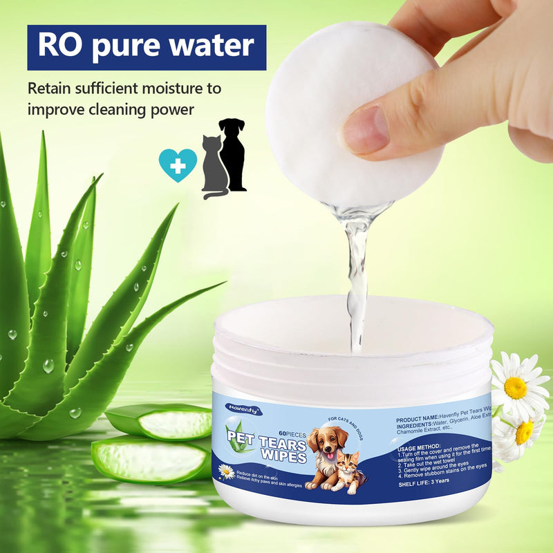Dog Ear Wipes, Eye Wipes for Cats, Dog Tear Stain Remover Wipes, Pet Eye Wipes for Discharge and Crust (60pcs)
