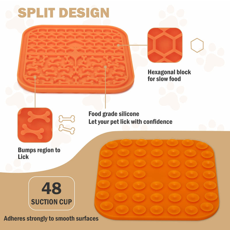 Lick Mat for Dogs Slow Feeder Licking Mat Anxiety Relief Lick Pad with Suction Cups for Peanut Butter Food Treats Yogurt, Pets Bathing Grooming Training Calming Mat - 2 Pack Small 2PCS Blue+Orange - PawsPlanet Australia
