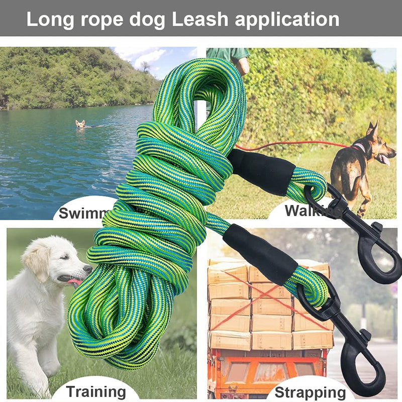 BTINESFUL 8ft/12ft/20ft/30ft/50ft Tie-Out Check Cord Long Rope Dog Leash, Recall Training Lead Leash- Great for Large Medium Small Dogs Training, Playing, Camping, or Backyard 20ft Green - PawsPlanet Australia