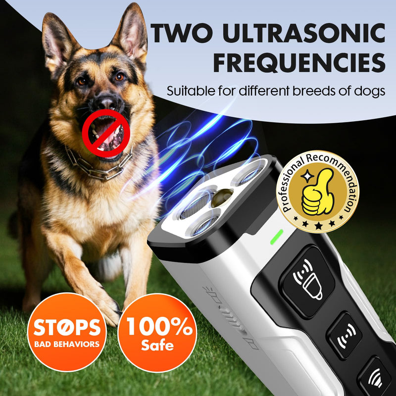 Dog Bark Deterrent Device, 3X Ultrasonic Anti Barking, 6 Training Modes 23 FT Range Barks No More Indoors Outdoors Behavior Correct Safe & Humane Rechargeable Compact Bark Control for Dogs Silver