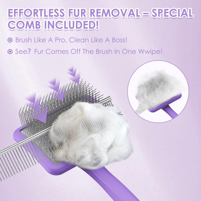 Large Slicker Brush for Dogs - 3PC Pet Grooming Kit - Undercoat Rake & Stainless Comb | Long Pins Remove Mats on Poodles, Golden, Labradoodles | Thick Coat Deshedder for Dogs, Cats, Purple - PawsPlanet Australia