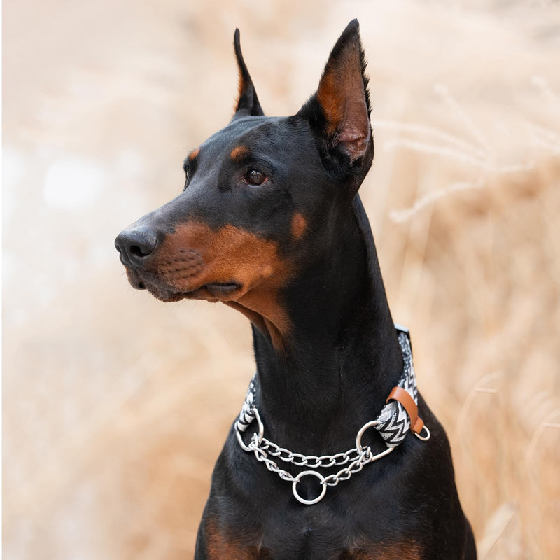 ANDA Martingale Collar for Dogs, Adjustable with Reflective Stainless Steel Chain, No-Pull Escape-Proof Training Collar for Medium and Large Breeds (Chevron Black Chain Style, Medium) Chevron Black Chain Style - PawsPlanet Australia