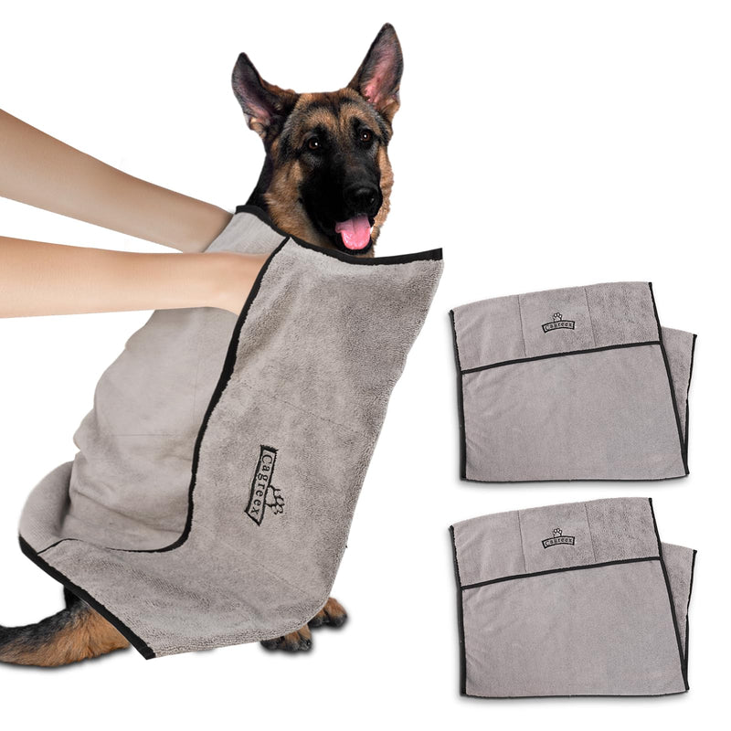 Microfiber Dog Towels Set Absorbent: 2 Pack Quick Dry Large Dog Towel for Drying Dogs - Super Soft Pet Bath Grooming Towels for Cat Dogs Mobile Groomers(24 * 40 inch, Grey) 24*40 inch - PawsPlanet Australia