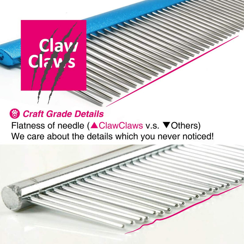 7.5" Greyhound Oval Grooming Comb – Blue Aluminum Spine, Stainless Steel Teeth Comb for Long-Haired Dogs & Cats, Removes Mats, Tangles, and Loose Fur – Lightweight for Long Time Deshedding Silver/Blue 7.5" - PawsPlanet Australia
