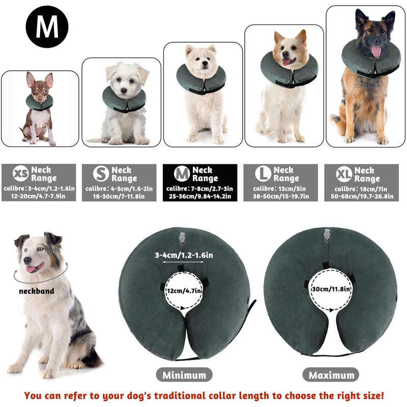 Inflatable Dog & Cat Collar with Adjustable Fastening, Dog Collar for Surgery or Wound Healing, Anti-Biting, Anti-Licking (Grey, M) gray