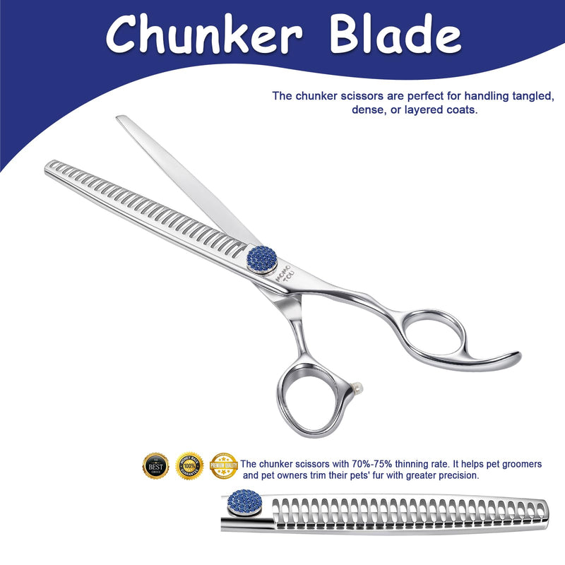 7.5'' Dog Grooming Scissors CNC 440C Blades Sharp and Durable Polished Chunker Dog Shears with Blue Diamond Adustable Screws Easy to Use for Groomer and Home User Chunker Scissors 7.5'' - PawsPlanet Australia