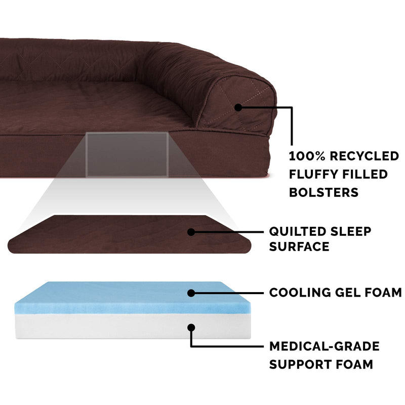 Furhaven Cooling Gel Dog Bed for Medium/Small Dogs w/ Removable Bolsters & Washable Cover, For Dogs Up to 35 lbs - Quilted Sofa - Coffee, Medium Coffee (Quilted) - PawsPlanet Australia