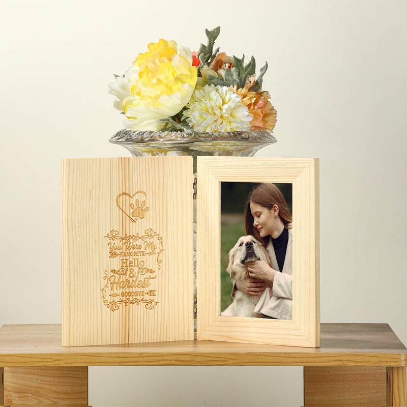 Dog Memorial Gifts for Loss of Dog, Pet Memorial Gifts for Dogs Wooden Hinged Tabletop Dog Picture Frame for 4x6 Inch Photo, Loss of Dog Sympathy Gift, Pet Loss Gifts Include Dog Remembrance Keychain