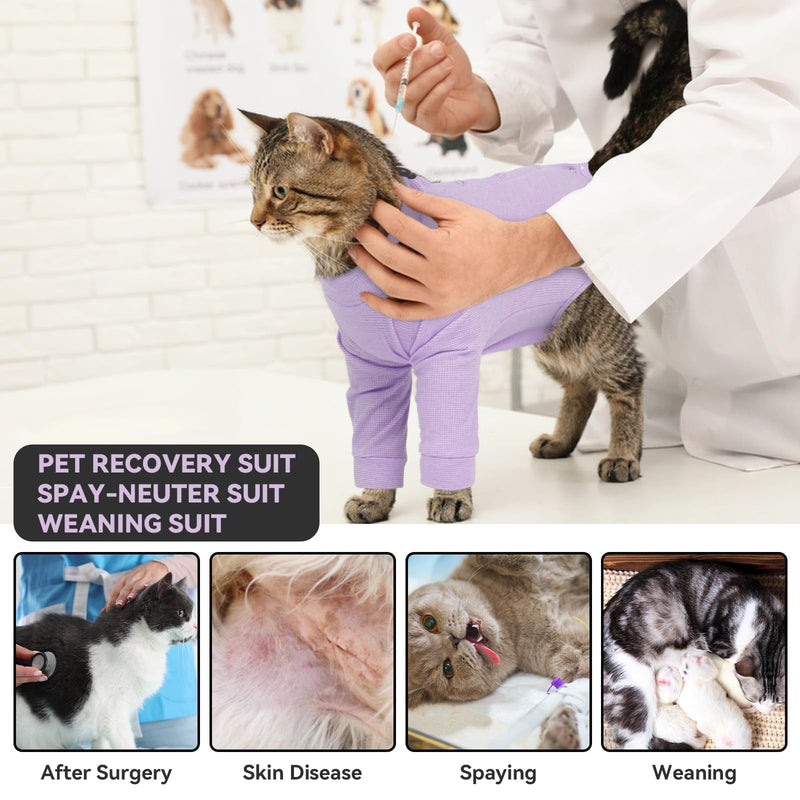 Cat Onesie for Cats After Surgery Male Female, Breathable & Soft Fabric Cats Spay Recovery Suit, Cone Alternative Surgical Suit with Leg Sleeves to Stop Licking, Cat Wound Care Shirt Wear(Purple, M) Medium Purple