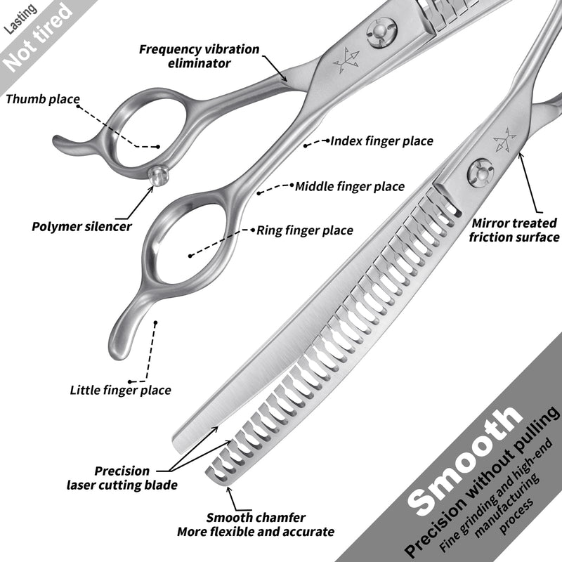High-end Professional Dog Grooming Curved Thinning Scissors Teeth Blending Shears Pet Texturizing Thinner Blender Shears 7.5 Inch Extremely Very Sharp Made Of Stainless Steel Alloy For Dog Cat Groomer Matte Silver Curved Thinning 7.5inch - PawsPlanet Australia