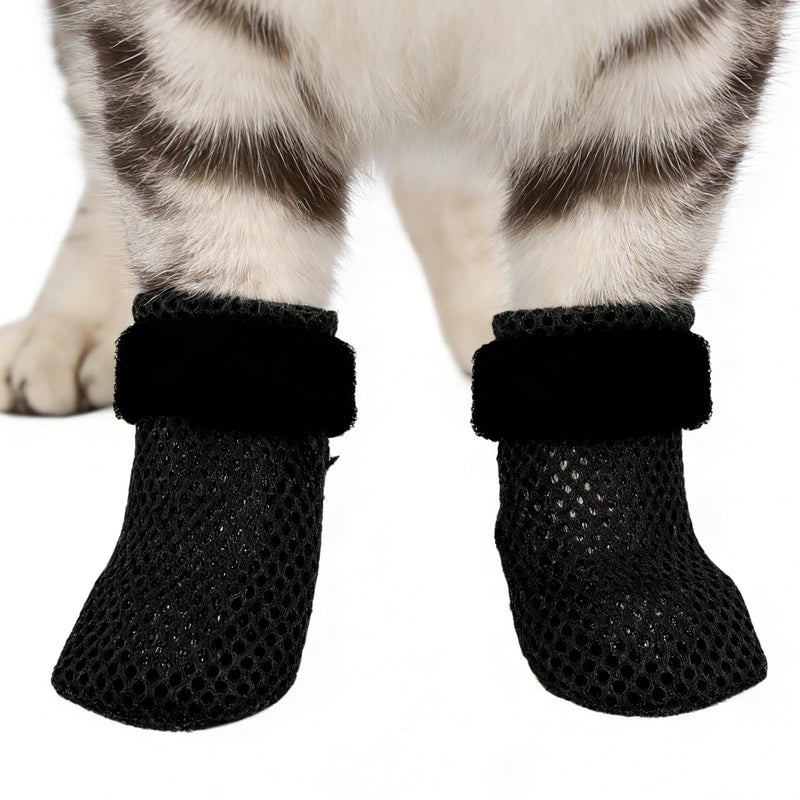 PRETYZOOM 4-Pack Anti-Scratch Cat Shoes Made of Polyester, Adjustable Paw Boots for Cats, Breathable Anti-Scratch Socks for Medication and Grooming